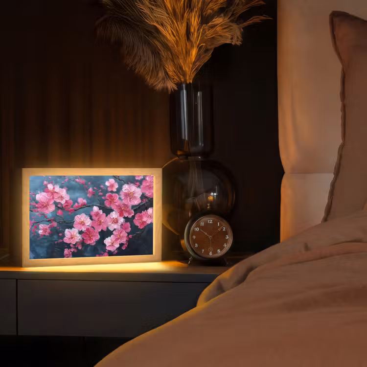 Bloem - Bloesems - Roze - Abstract Light Box met kabel (Tafellamp) klein -sfeer1