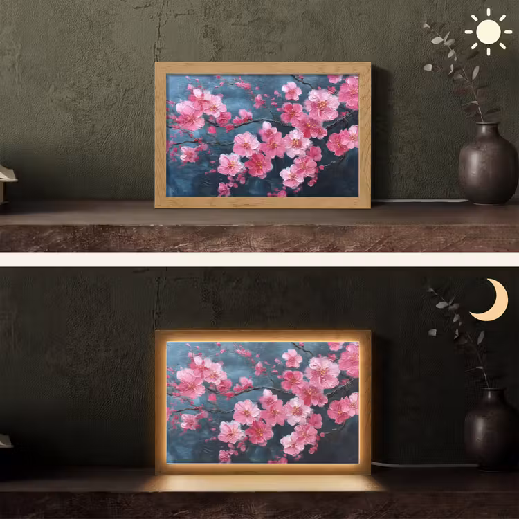 Bloem - Bloesems - Roze - Abstract Light Box met kabel (Tafellamp) klein -sfeer3