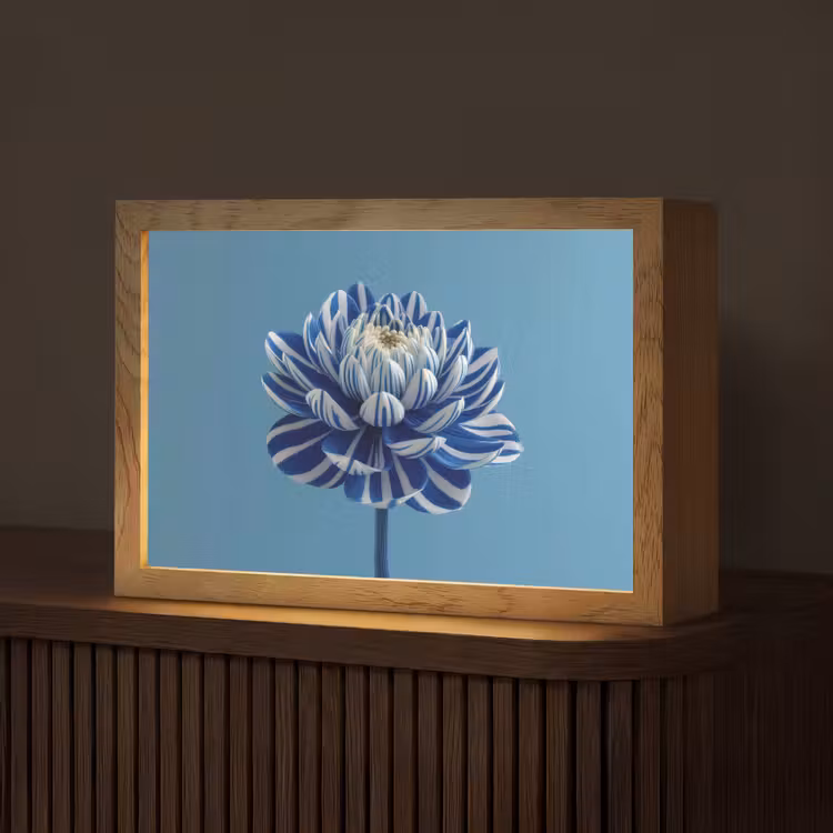 Bloem - Blauw - Bloemblaadjes - Streepjes Light Box met kabel (Tafellamp) klein -z3d_website