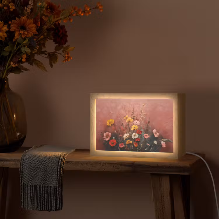 Bloemenboeket - Fijne details - Roze Light Box met kabel (Tafellamp) klein -sfeer4