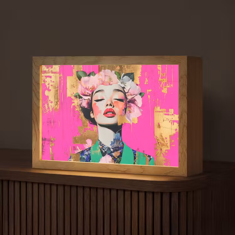 Bloemenkroon - Goud - Vrouw - Portret Light Box met kabel (Tafellamp) klein -z3d_website
