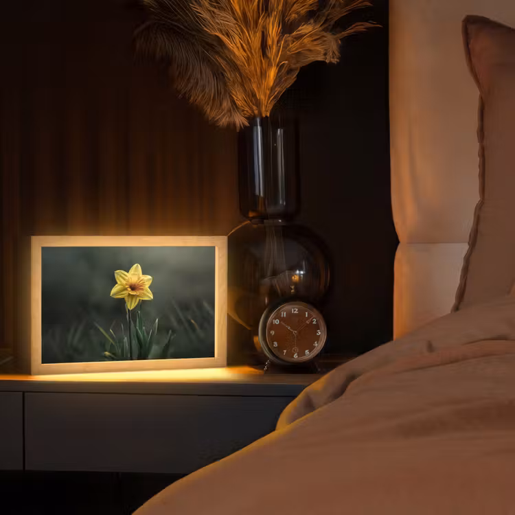 Bloem - Narcis - Gras - Geel Light Box met kabel (Tafellamp) klein -sfeer1