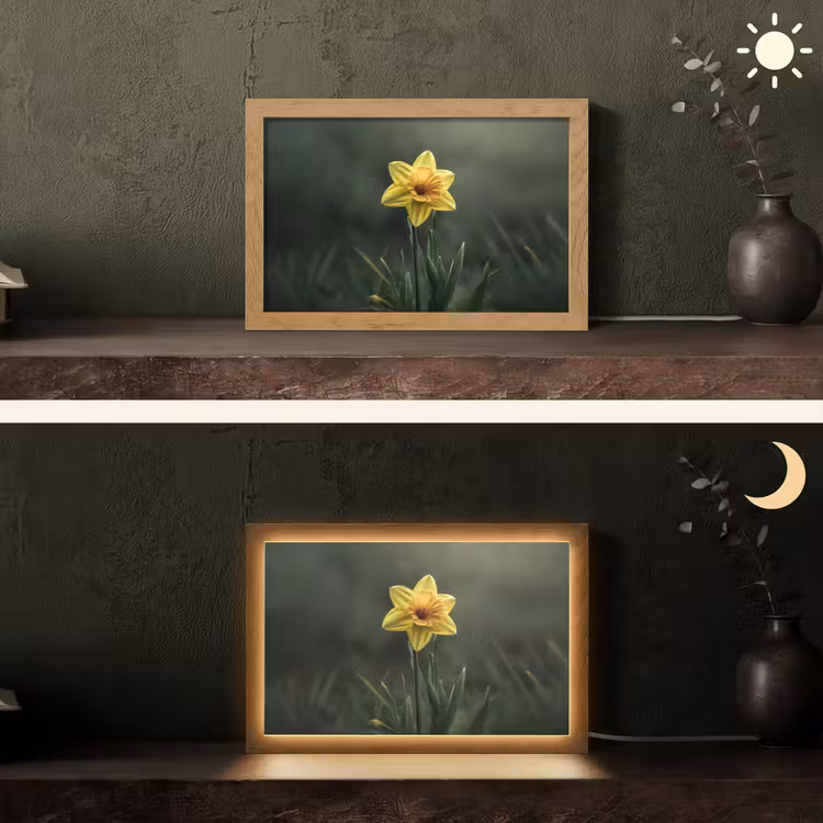Bloem - Narcis - Gras - Geel Light Box met kabel (Tafellamp) klein -sfeer3