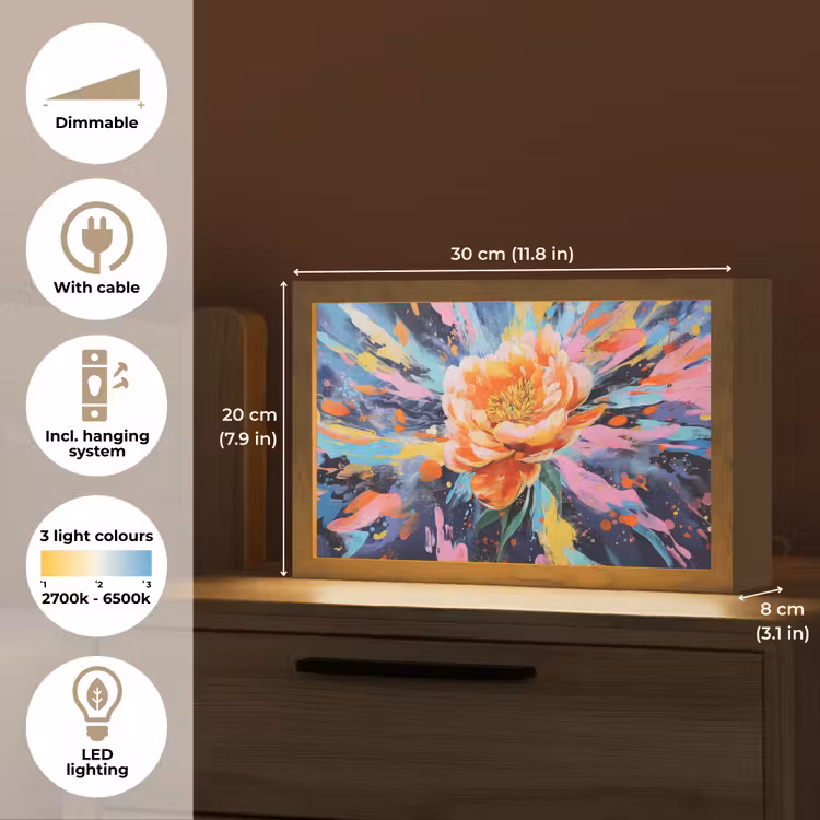 Bloemexplosie - Felle spatten - Dynamisch Light Box met kabel (Tafellamp) klein -USP_EN