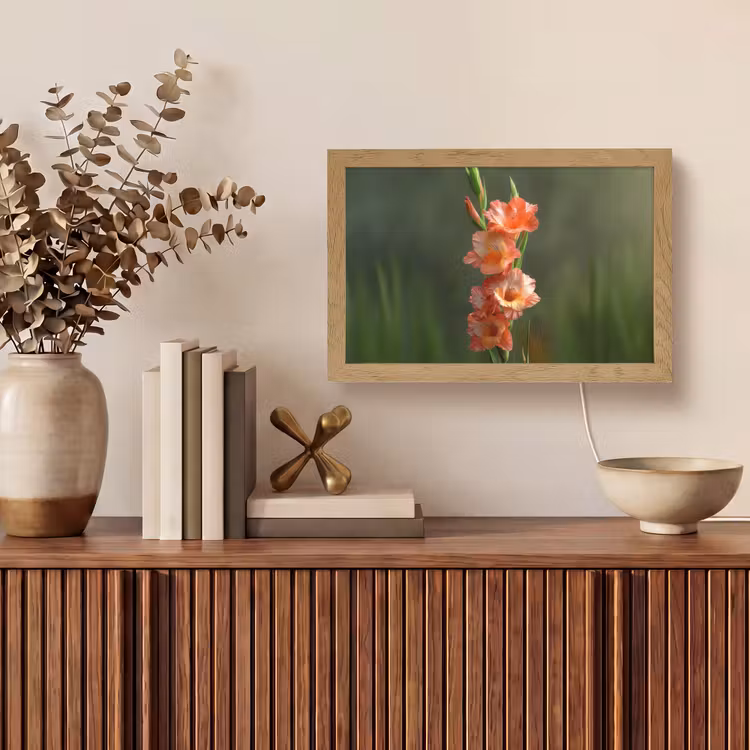 Bloem - Gladiolen - Zalmroze Light Box met kabel (Tafellamp) klein -sfeer2