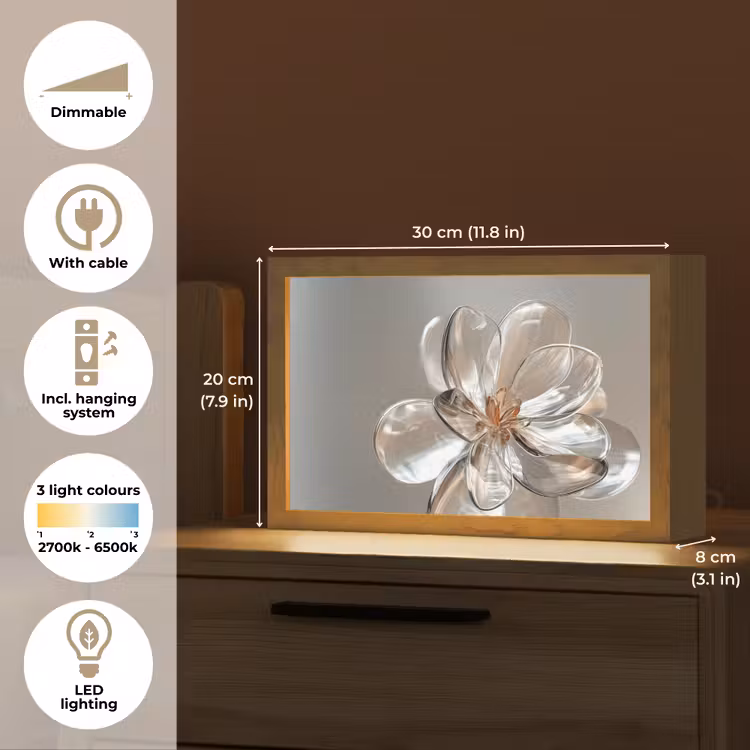 Bloem - Glazen - Doorzichtig Light Box met kabel (Tafellamp) klein -USP_EN