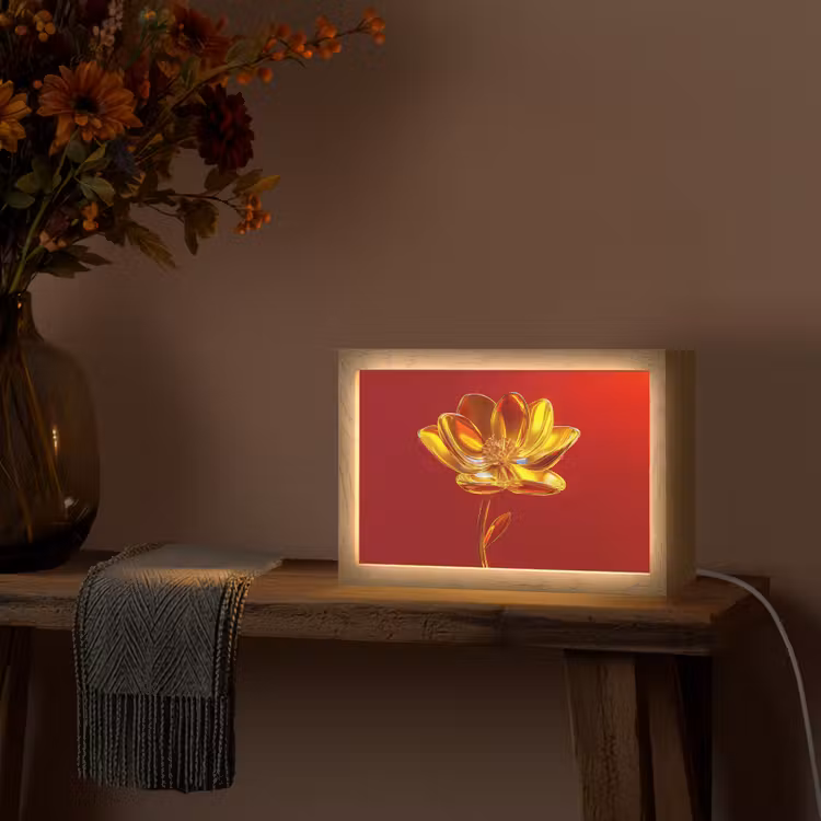 Bloem - Goud - Glazen Light Box met kabel (Tafellamp) klein -sfeer4