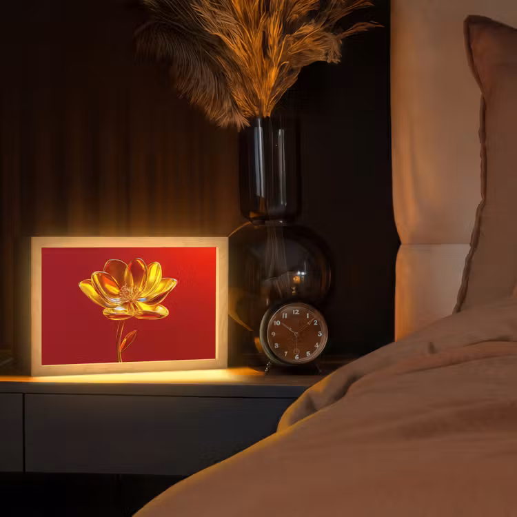 Bloem - Goud - Glazen Light Box met kabel (Tafellamp) klein -sfeer1