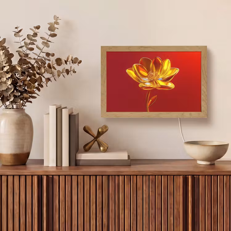 Bloem - Goud - Glazen Light Box met kabel (Tafellamp) klein -sfeer2
