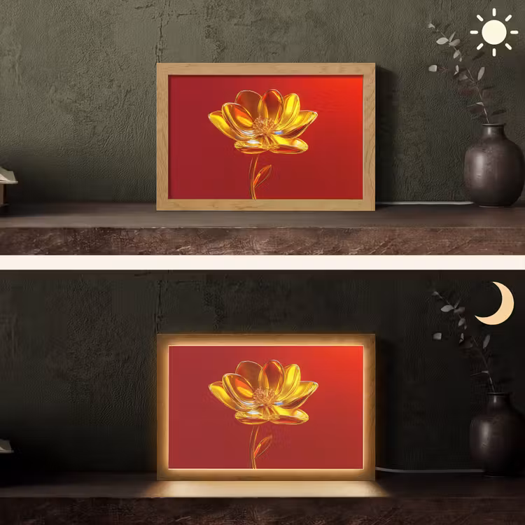 Bloem - Goud - Glazen Light Box met kabel (Tafellamp) klein -sfeer3