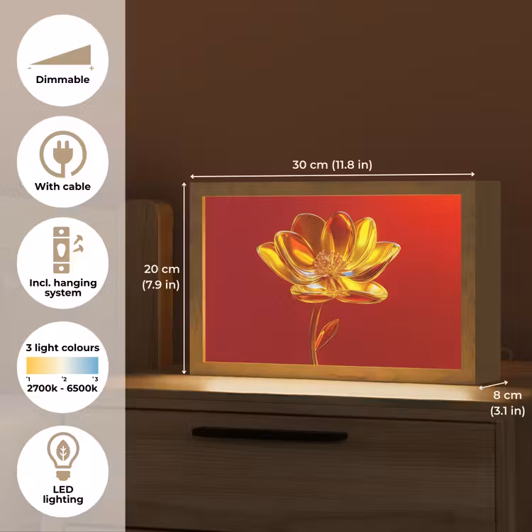 Bloem - Goud - Glazen Light Box met kabel (Tafellamp) klein -USP_EN