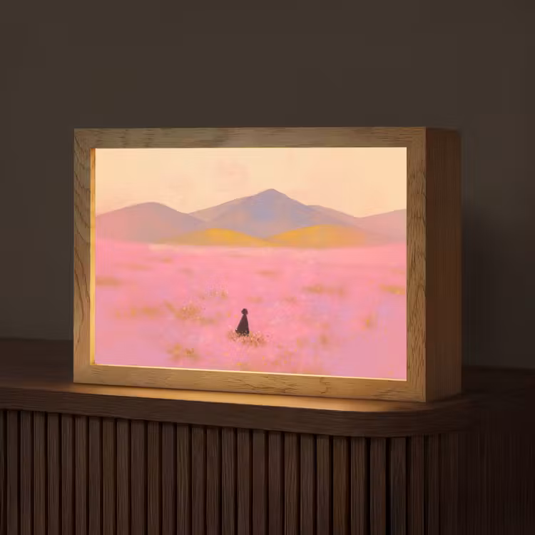 Bloemenweide - Heuvels - Silhouet - Roze Light Box met kabel (Tafellamp) klein -z3d_website