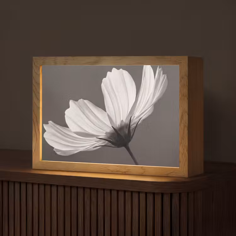 Bloem - Minimalistisch - Zwart - Wit Light Box met kabel (Tafellamp) klein -z3d_website