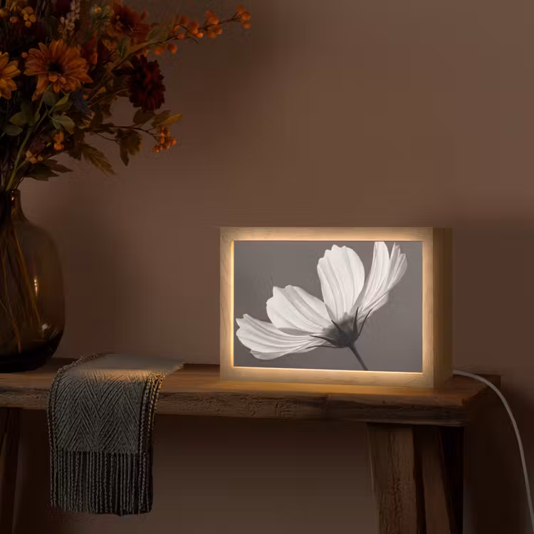 Bloem - Minimalistisch - Zwart - Wit Light Box met kabel (Tafellamp) klein -sfeer4