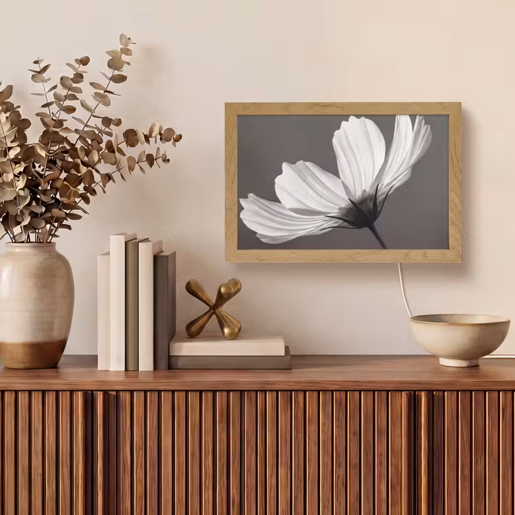 Bloem - Minimalistisch - Zwart - Wit Light Box met kabel (Tafellamp) klein -sfeer2
