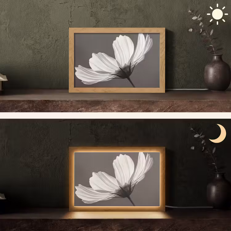 Bloem - Minimalistisch - Zwart - Wit Light Box met kabel (Tafellamp) klein -sfeer3