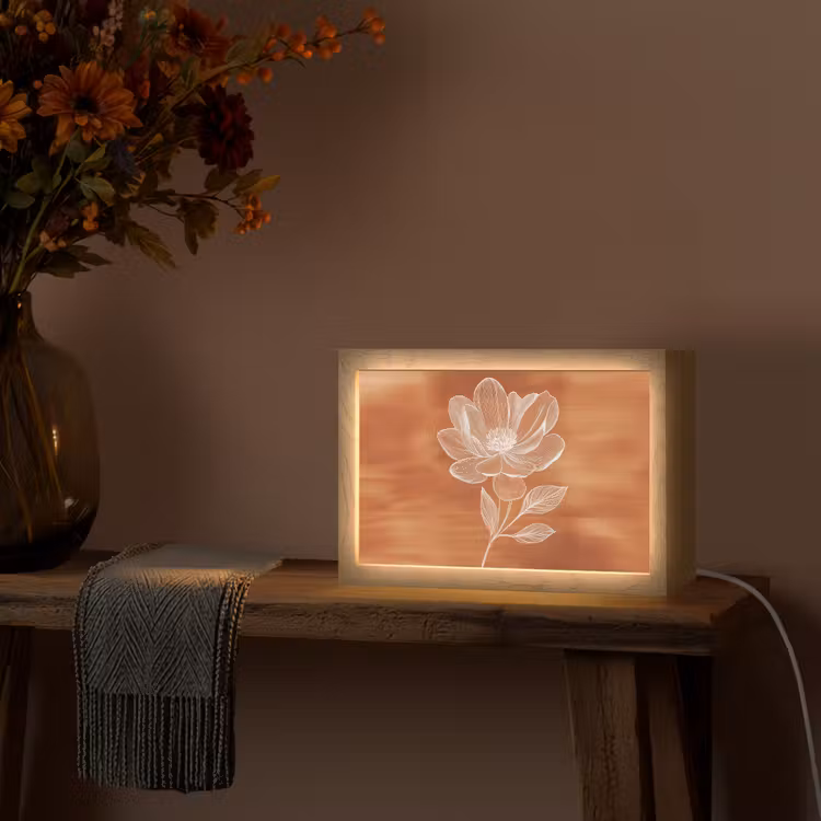 Bloem - Minimalistisch - Wit Light Box met kabel (Tafellamp) klein -sfeer4