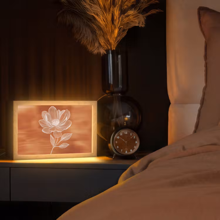 Bloem - Minimalistisch - Wit Light Box met kabel (Tafellamp) klein -sfeer1