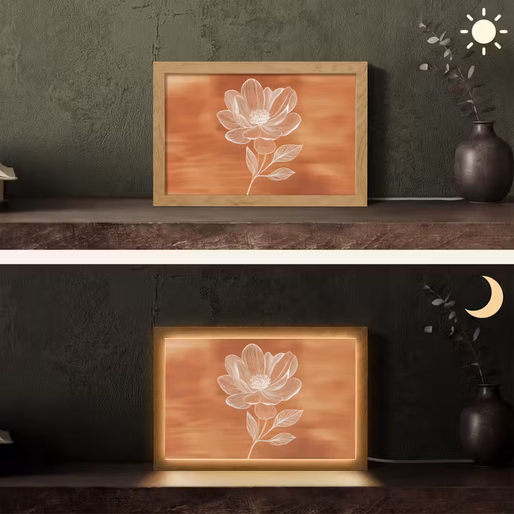 Bloem - Minimalistisch - Wit Light Box met kabel (Tafellamp) klein -sfeer3