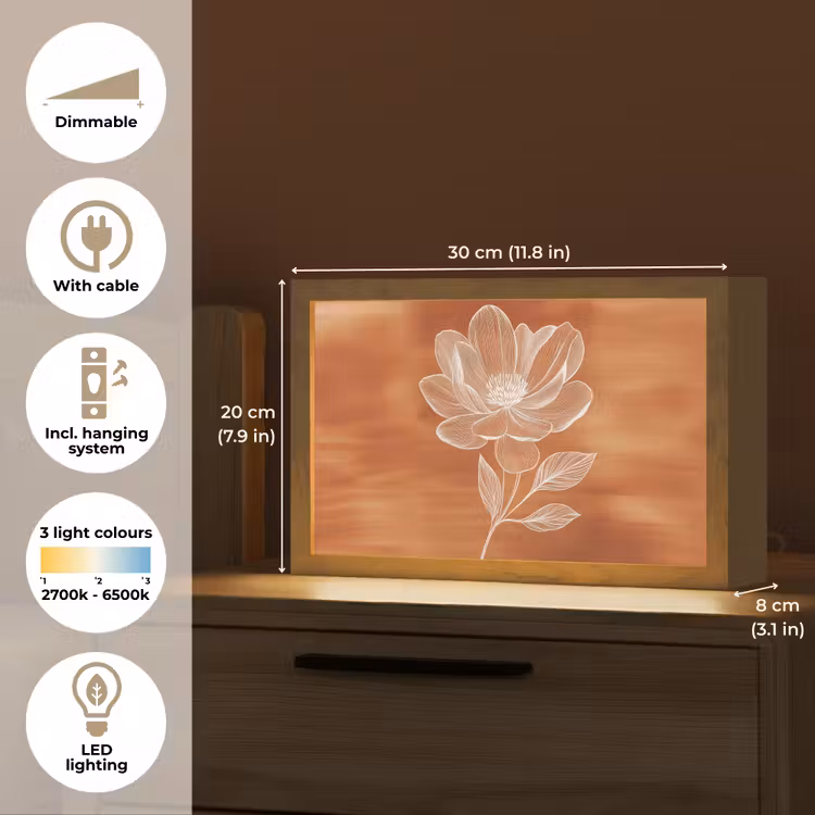 Bloem - Minimalistisch - Wit Light Box met kabel (Tafellamp) klein -USP_EN
