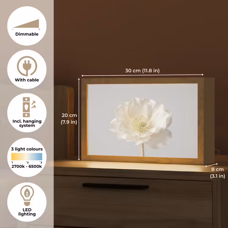 Bloem - Minimalistisch -Wit Light Box met kabel (Tafellamp) klein -USP_EN