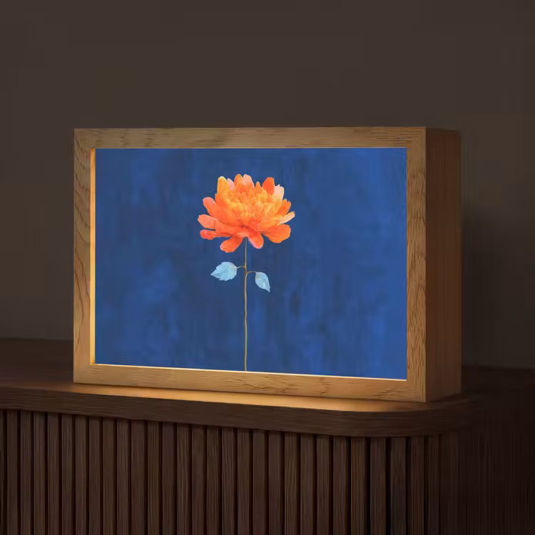 Bloem - Oranje - Bladeren Light Box met kabel (Tafellamp) klein -z3d_website