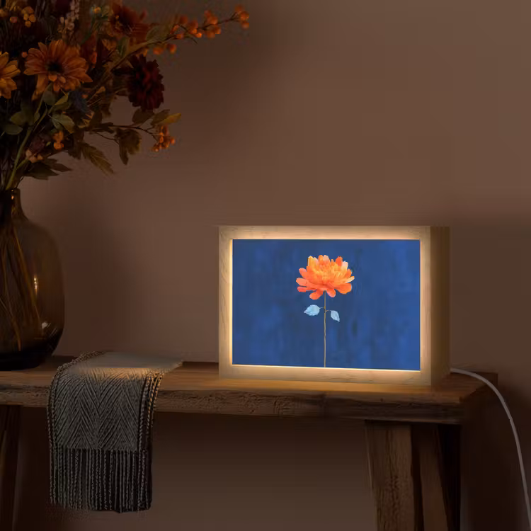 Bloem - Oranje - Bladeren Light Box met kabel (Tafellamp) klein -sfeer4