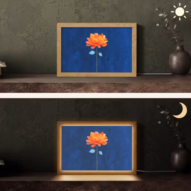 Bloem - Oranje - Bladeren Light Box met kabel (Tafellamp) klein -sfeer3