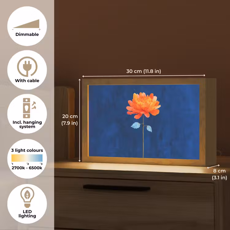 Bloem - Oranje - Bladeren Light Box met kabel (Tafellamp) klein -USP_EN