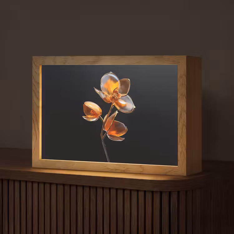 Bloem - Orchidee - Oranje Light Box met kabel (Tafellamp) klein -z3d_website