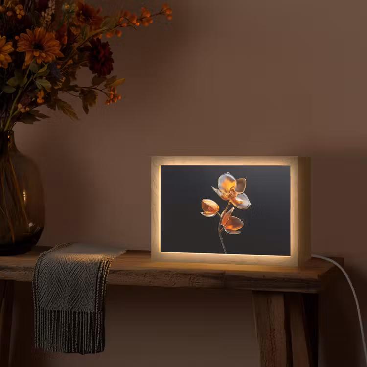 Bloem - Orchidee - Oranje Light Box met kabel (Tafellamp) klein -sfeer4