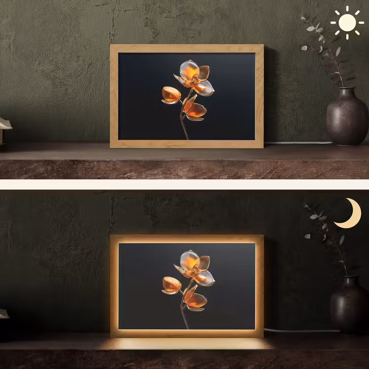 Bloem - Orchidee - Oranje Light Box met kabel (Tafellamp) klein -sfeer3