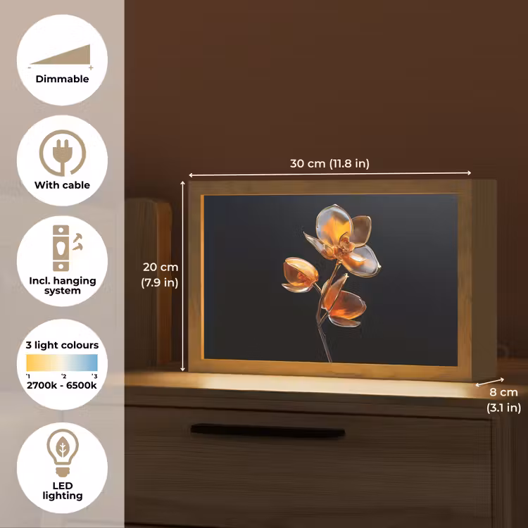 Bloem - Orchidee - Oranje Light Box met kabel (Tafellamp) klein -USP_EN