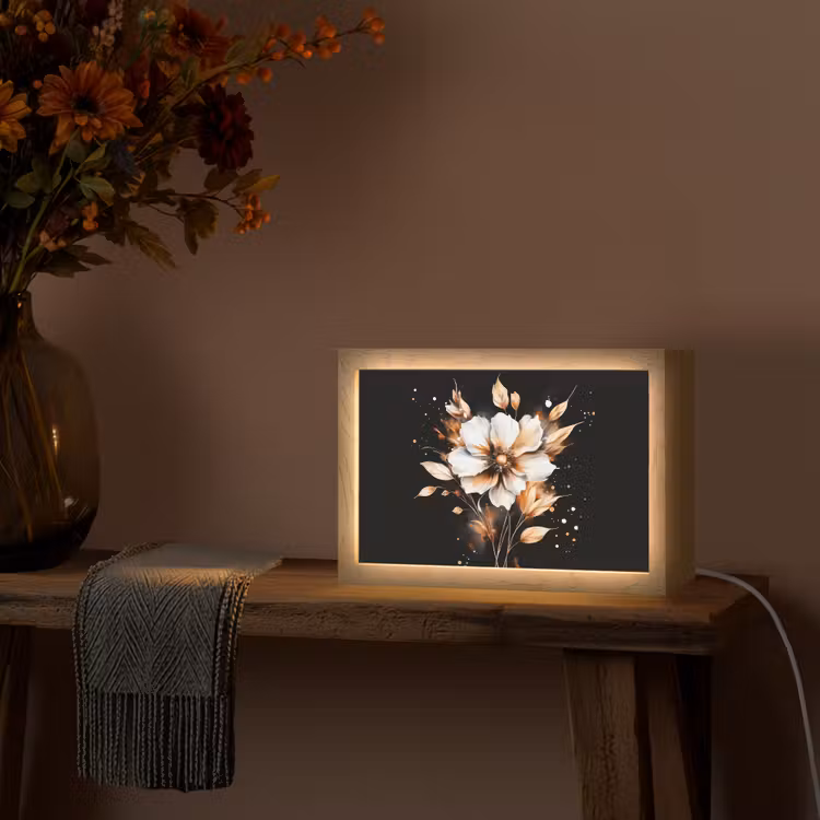 Bloem - Verf - Goud - Graffiti - Modern Light Box met kabel (Tafellamp) klein -sfeer4
