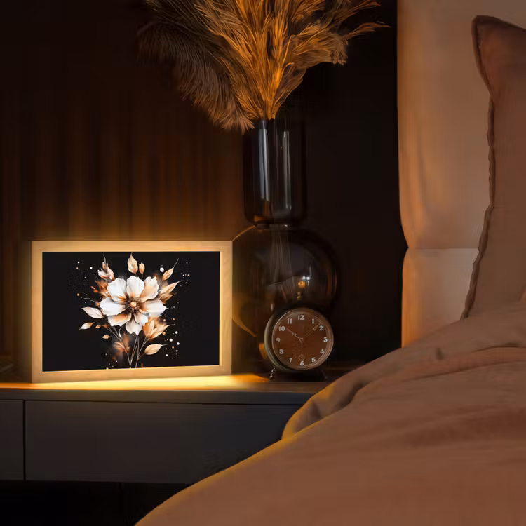 Bloem - Verf - Goud - Graffiti - Modern Light Box met kabel (Tafellamp) klein -sfeer1