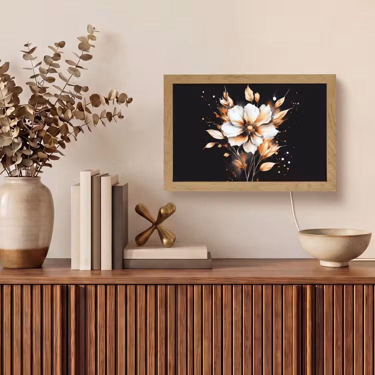 Bloem - Verf - Goud - Graffiti - Modern Light Box met kabel (Tafellamp) klein -sfeer2