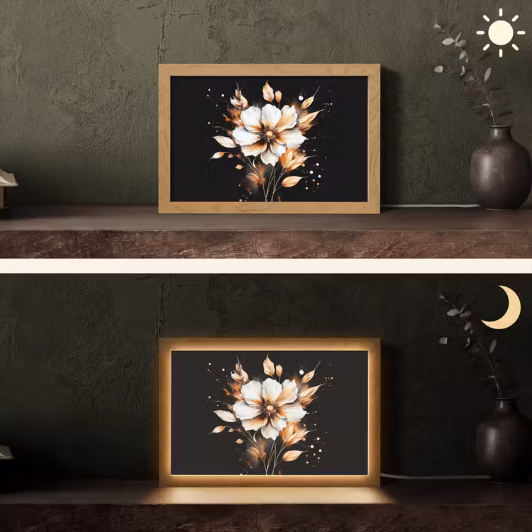 Bloem - Verf - Goud - Graffiti - Modern Light Box met kabel (Tafellamp) klein -sfeer3