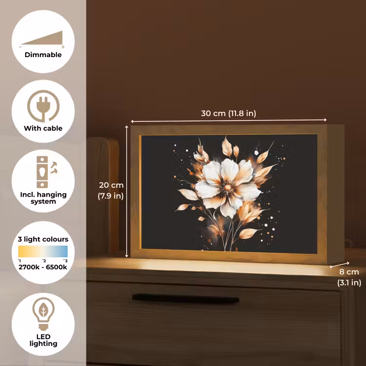 Bloem - Verf - Goud - Graffiti - Modern Light Box met kabel (Tafellamp) klein -USP_EN