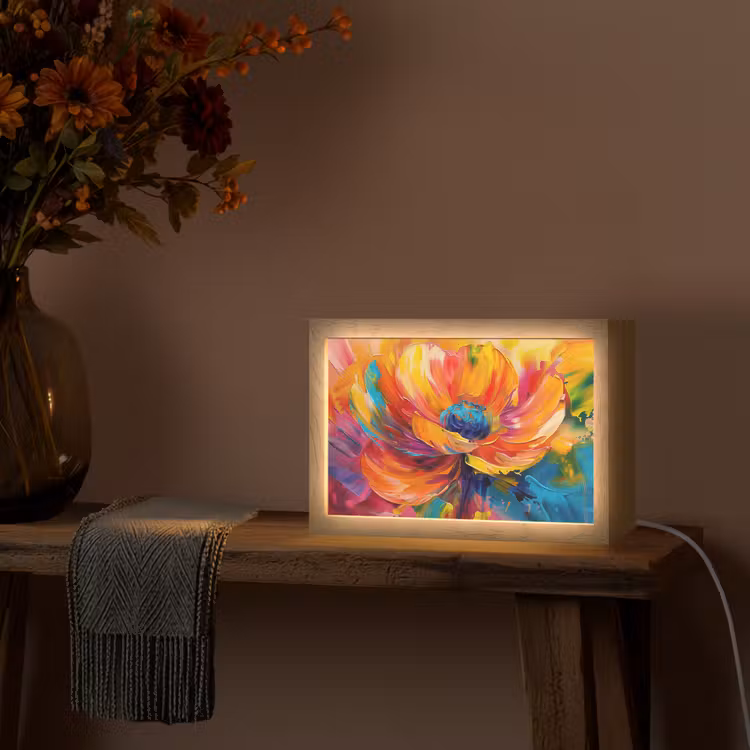 Bloem - Verflook - Modern - Abstract - Kleuren Light Box met kabel (Tafellamp) klein -sfeer4