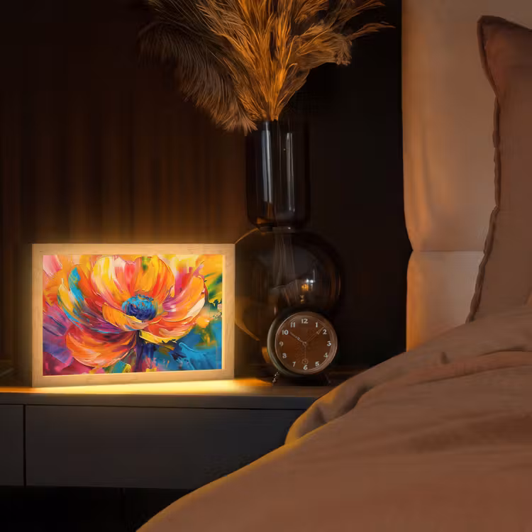 Bloem - Verflook - Modern - Abstract - Kleuren Light Box met kabel (Tafellamp) klein -sfeer1