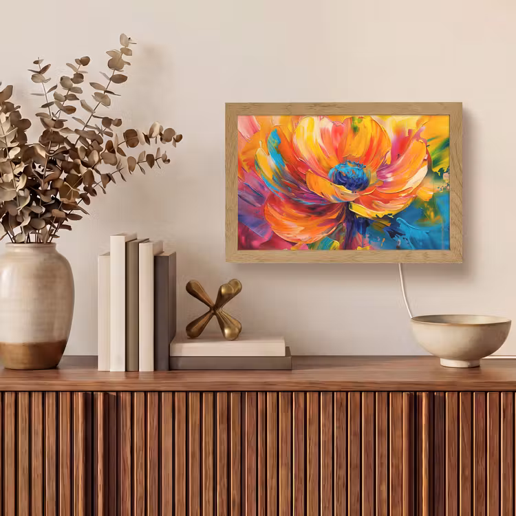 Bloem - Verflook - Modern - Abstract - Kleuren Light Box met kabel (Tafellamp) klein -sfeer2