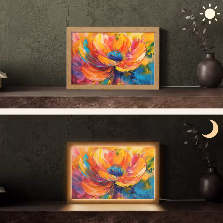 Bloem - Verflook - Modern - Abstract - Kleuren Light Box met kabel (Tafellamp) klein -sfeer3