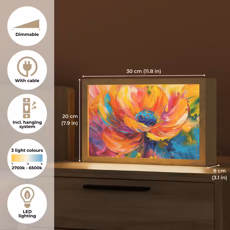 Bloem - Verflook - Modern - Abstract - Kleuren Light Box met kabel (Tafellamp) klein -USP_EN