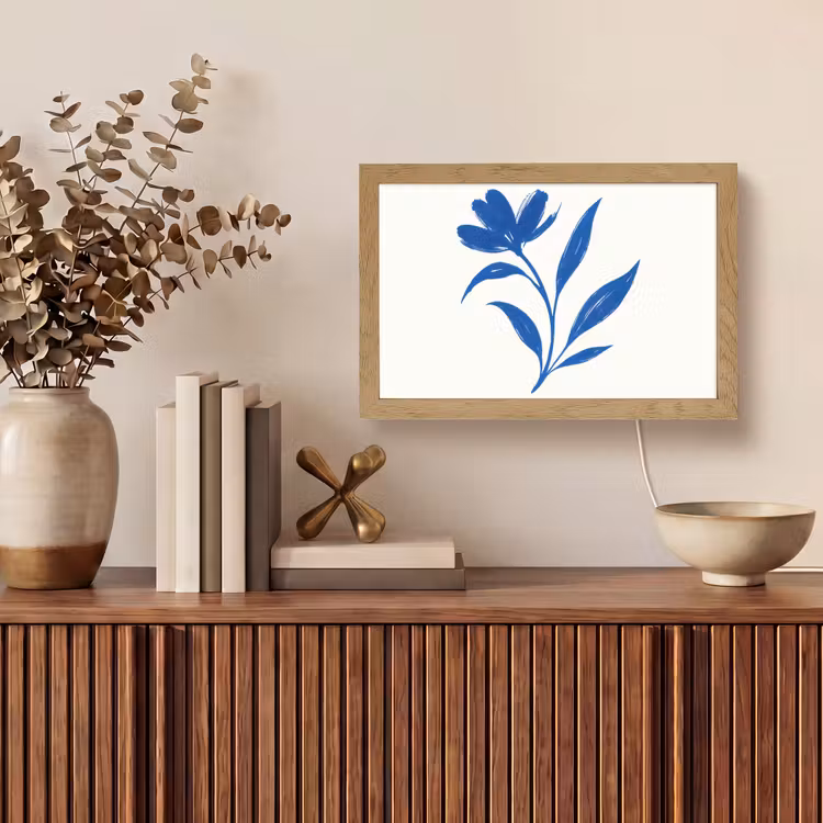 Bloem - Blaadjes - Minimalistisch - Blauw Light Box met kabel (Tafellamp) klein -sfeer2