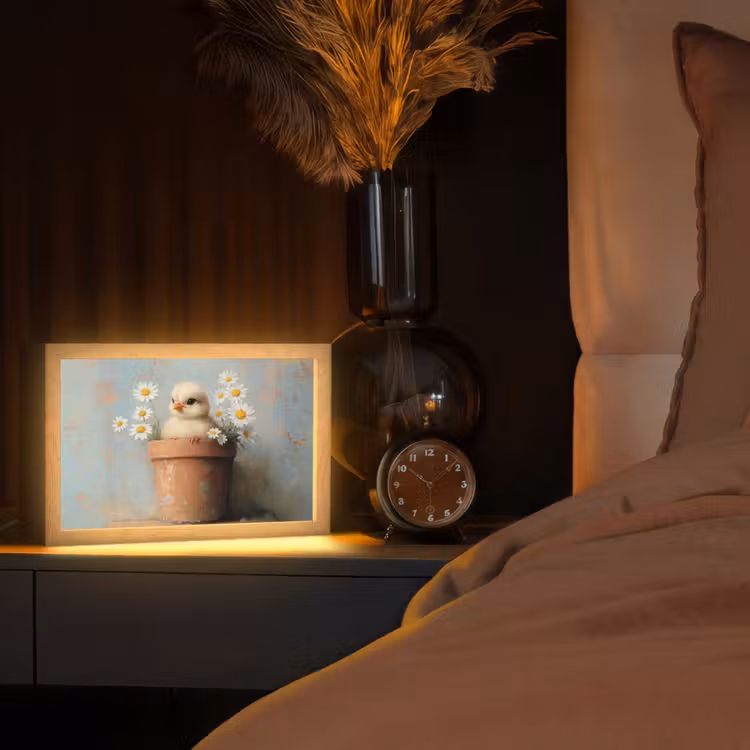 Bloempot - Kuiken - Bloemetjes Light Box met kabel (Tafellamp) klein -sfeer1
