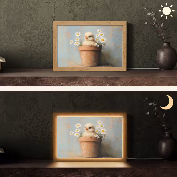 Bloempot - Kuiken - Bloemetjes Light Box met kabel (Tafellamp) klein -sfeer3