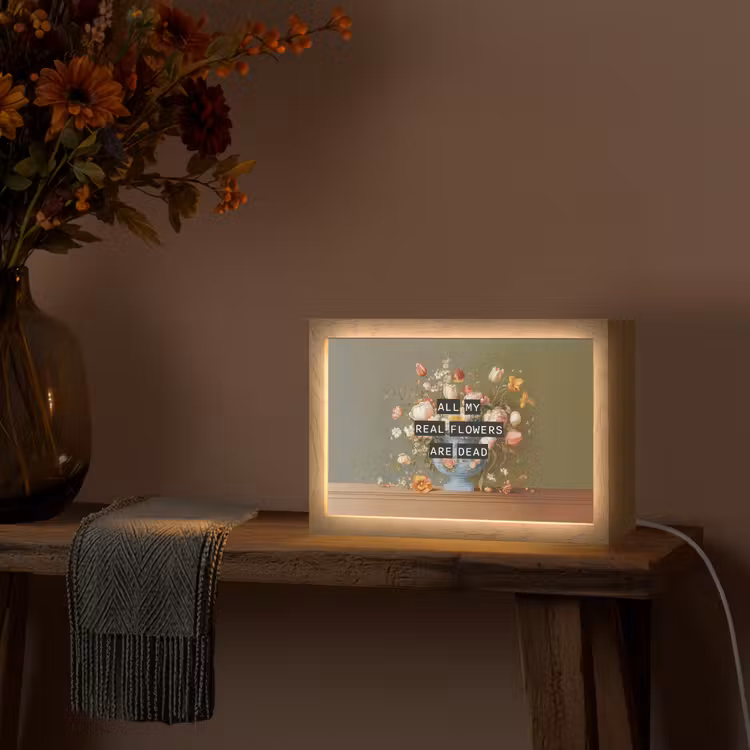 Bloem - Quote - Vintage - Art Light Box met kabel (Tafellamp) klein -sfeer4