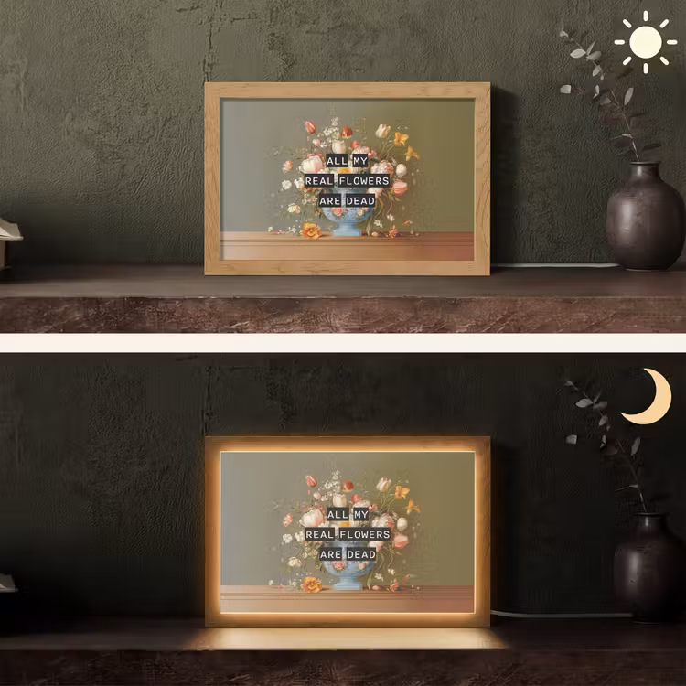 Bloem - Quote - Vintage - Art Light Box met kabel (Tafellamp) klein -sfeer3