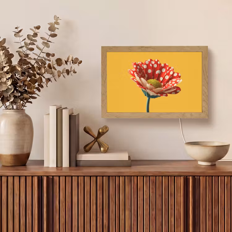 Bloem - Rood - Stippen Light Box met kabel (Tafellamp) klein -sfeer2