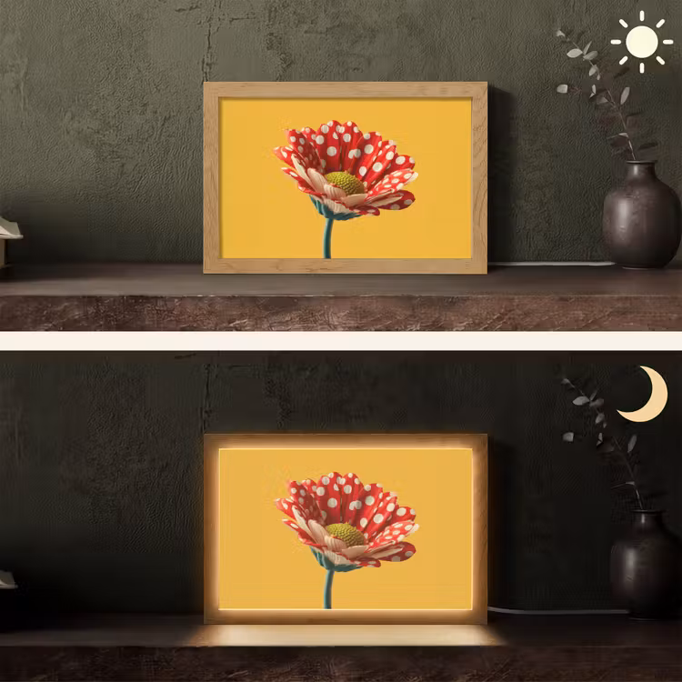 Bloem - Rood - Stippen Light Box met kabel (Tafellamp) klein -sfeer3